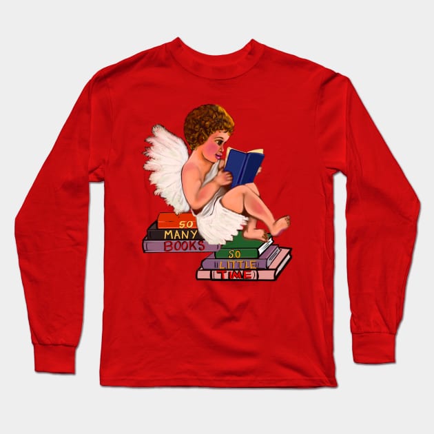 Bookworm angel - Little bookworm angel boy cherub reading a book - tranquil winter scenery Long Sleeve T-Shirt by Artonmytee